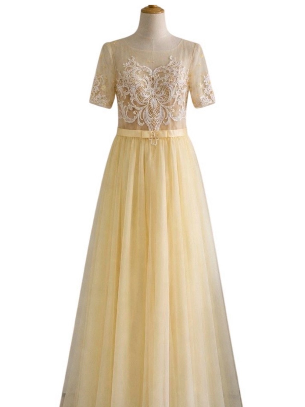 Chi Chi London Yellow Lace Appliqué Tulle Maxi Dress
